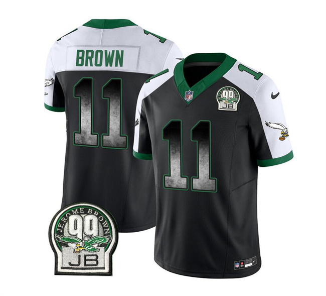 Men's Philadelphia Eagles #11 A. J. Brown Black/White 2023 F.U.S.E. Throwback Vapor Untouchable Limited Football Stitched Jersey